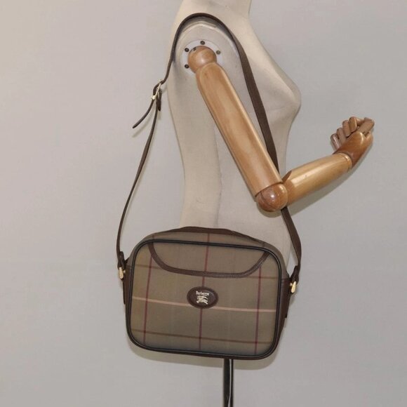 Burberrys Nova Check Shoulder Bag Canvas Beige Gold Auth - Picture 1 of 16